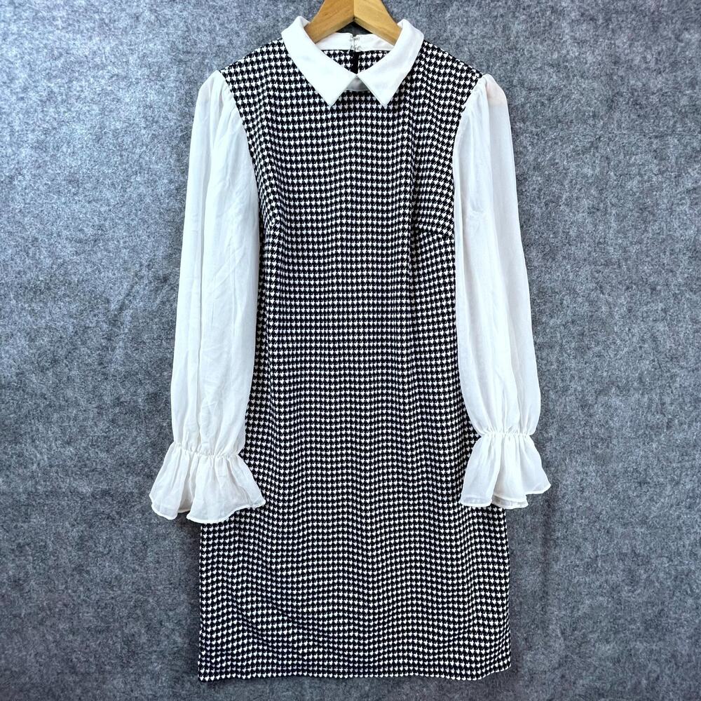 Shelby‎ & Palmer Dress 12 White Black Houndstooth Academia Schoolgirl Preppy